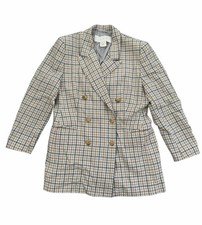 Vintage ESCADA Margaretha Ley Plaid Wool Double Breasted Blazer 42 Germany