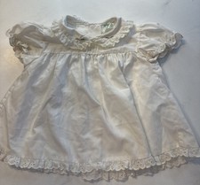 Vintage Tiny Tots White Dress Size 6 To 9 Months Pink Rose Bud, Eyelet Lace