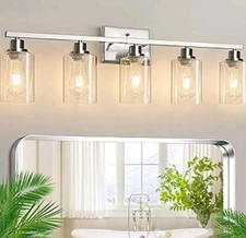 Vanity Light 33 inch Nickel Glass Shade 5-Lights Wall Fixture Bathroom Mirror