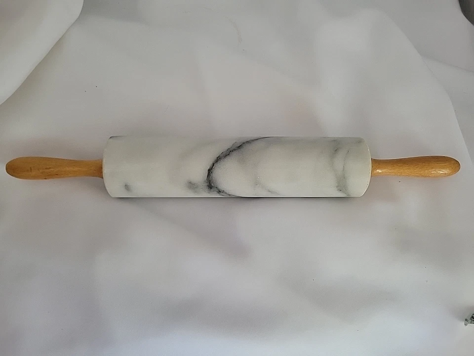 大理石滚针 18 英寸长桶 10 英寸木质手柄重灰色白色厨房用 — 第 3/4 张图片