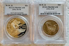 1991-95 W&P  W.W.II 50th Anniversary PCGS PR69 DCAM  2 COIN SET - BEST PRICE