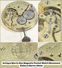 Antique Moeris Non Magnetic Pocket Watch Movement 40mm Bal Moves 