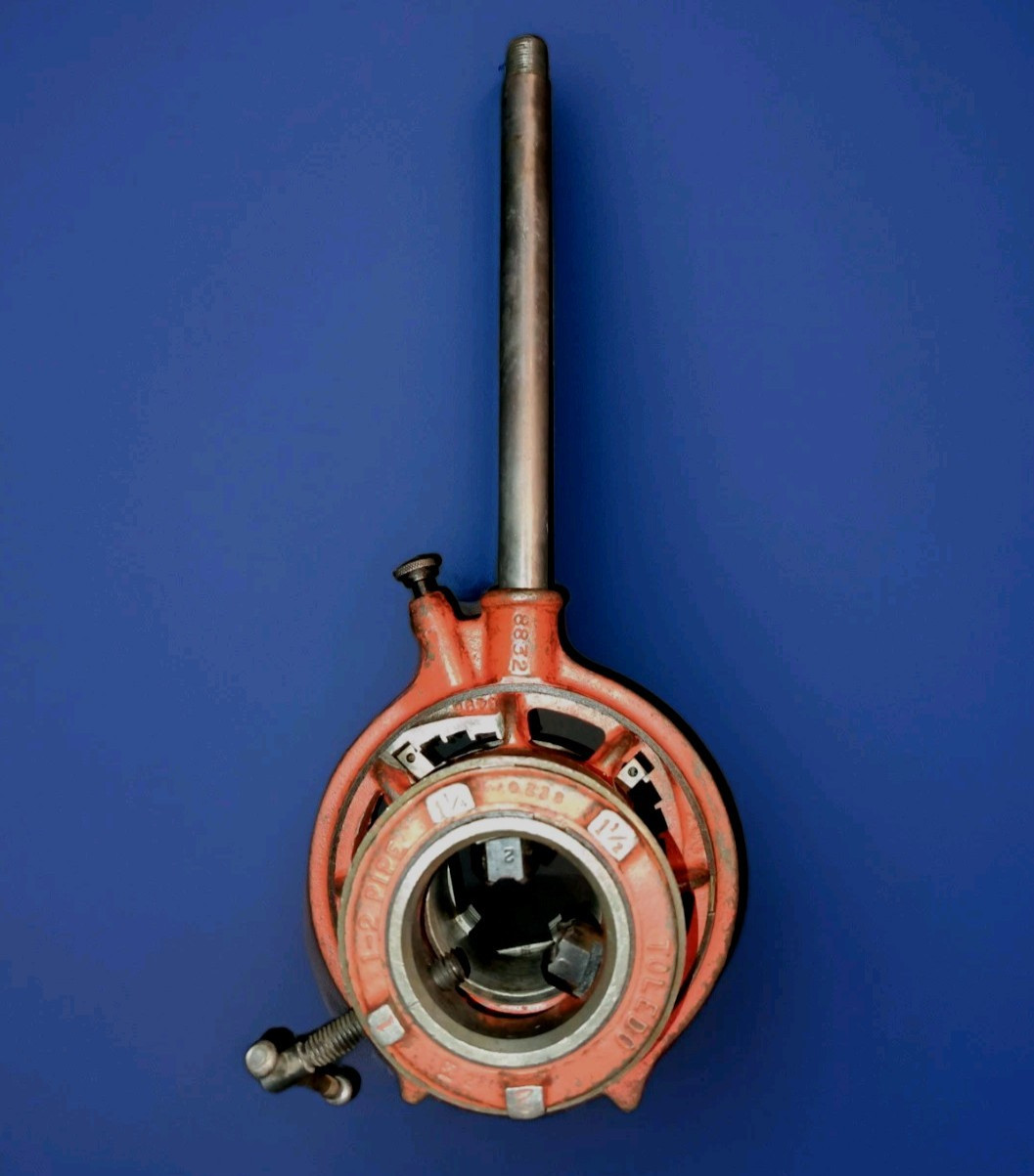 Toledo 1" - 2" Ratcheting Threader for Ridgid Pipe #8832 w/12" Handle Good Dies