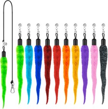 10PCS Cat Worm Toy, Cat Wand Attachment Fuzzy Worm Toys Refill with 1PCS Black S