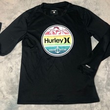 Hurley Kids Black Long Sleeve Rash Guard Boys Size 7/8 UPF 50 Sun Shirt Flaw
