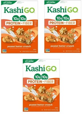 Kashi Cereal, 10g Protein-10g Fiber, Peanut Butter Crunch,16.9oz Box - Pack of 3