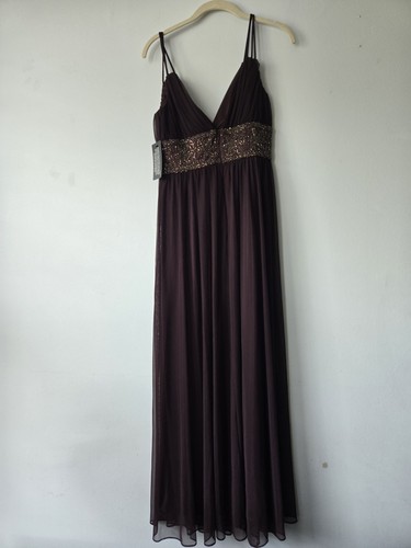 XSCAPE petite Dress By Joanna Chen Brown Rhinestone Detail 8P NWT