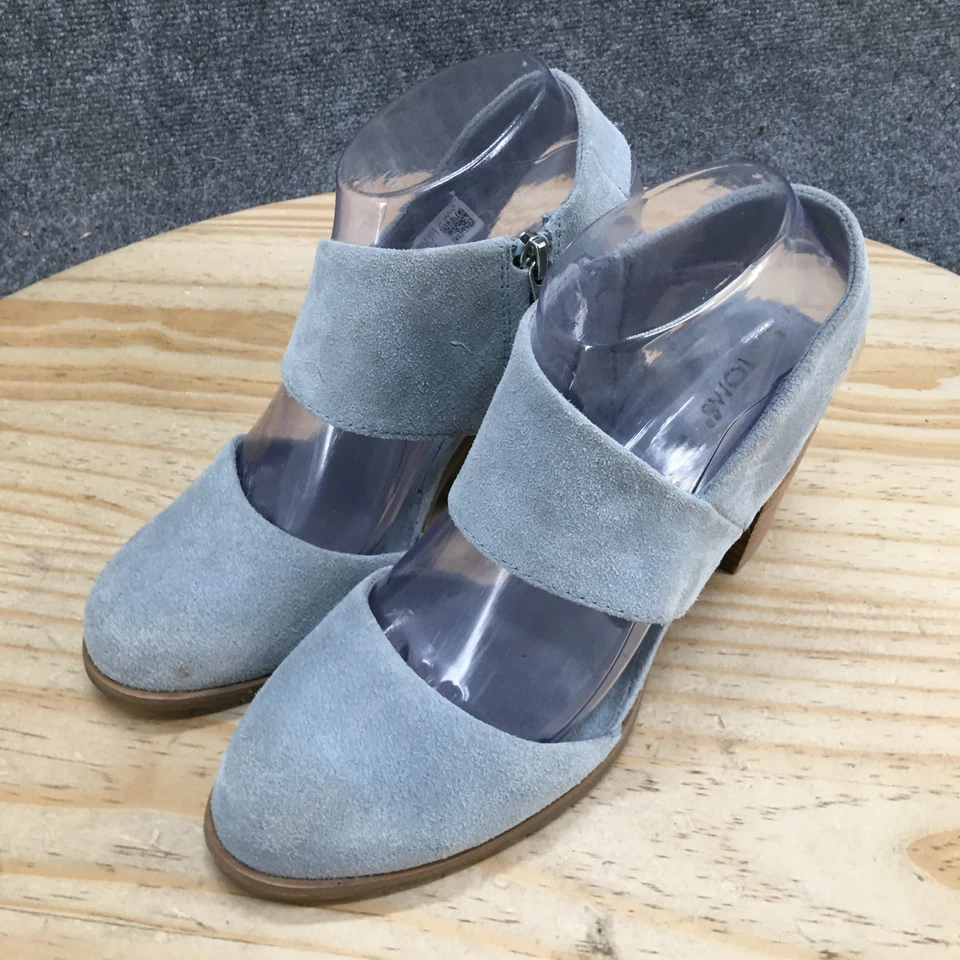 Sandalias TOMS para mujer 7 azules Mallorca con cordones recortados gamuza tacones informales cremallera Foto 3 de 4