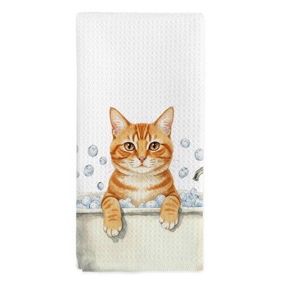 Funny Orange Tabby Cat Hand Towels Bathroom Decor Dish Tea 16x24 Inch