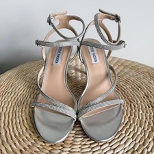 STEVE MADDEN Graycen Silver Rhinestone Strappy Stiletto Heels