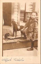 RPPC Boy with Toy Horse & Dog – Clifford Nichols – Early Child Portrait AZO RPPC
