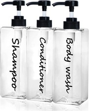 Refillable Shampoo Dispenser Set of 3 Bottles Clear 21oz Shower Storage