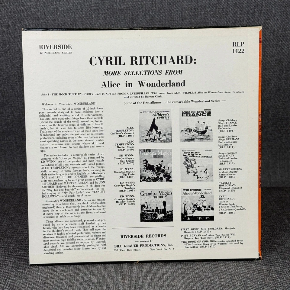 Cyril Ritchard Alice in Wonderland More Selections Riverside LP Record NEAR MINT - Image 2 of 3