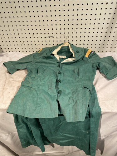 Vintage Adult Girl Leader Scout Suit Set Short Sleeve Skirt Button Patches