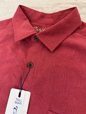 Caribbean Roundtree Yorke Shirt LT NWT Dark Red Textured Palm Trees MSRP 79.50