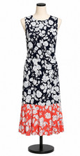 Womens Eliza J Dress Size 4 Sleeveless Sheath Floral Printed Ruched Stretch Blue