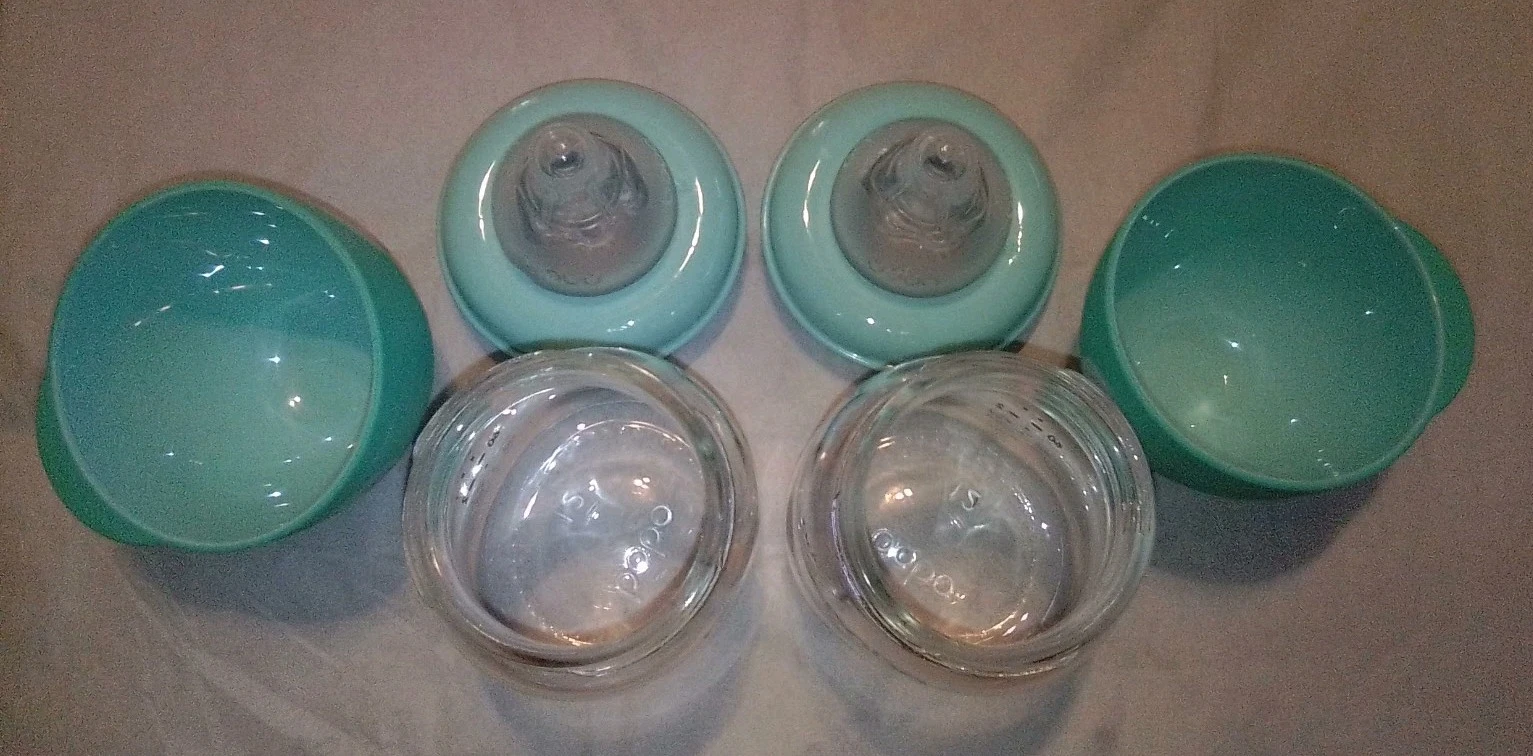 Bobo 3 OZ Mushroom Capped Glass Baby Bottles - Set of 2 New No Box