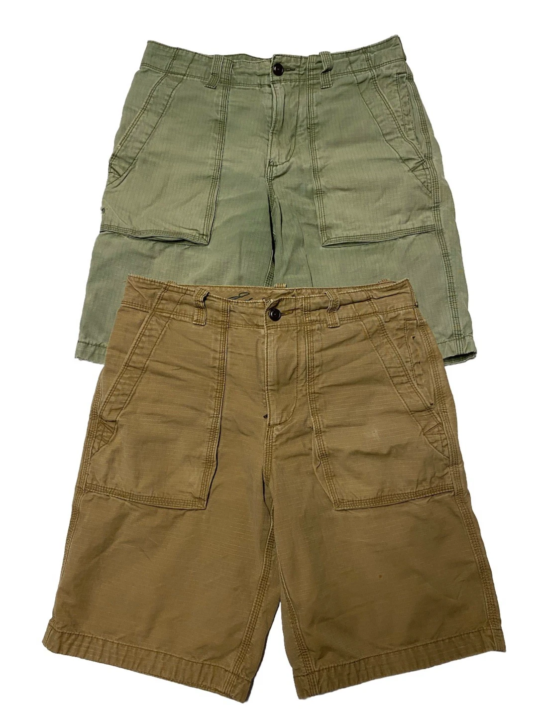 Lot of 2 Eddie Bauer Canvas Shorts Mens Size 30 Green & Brown Hiking