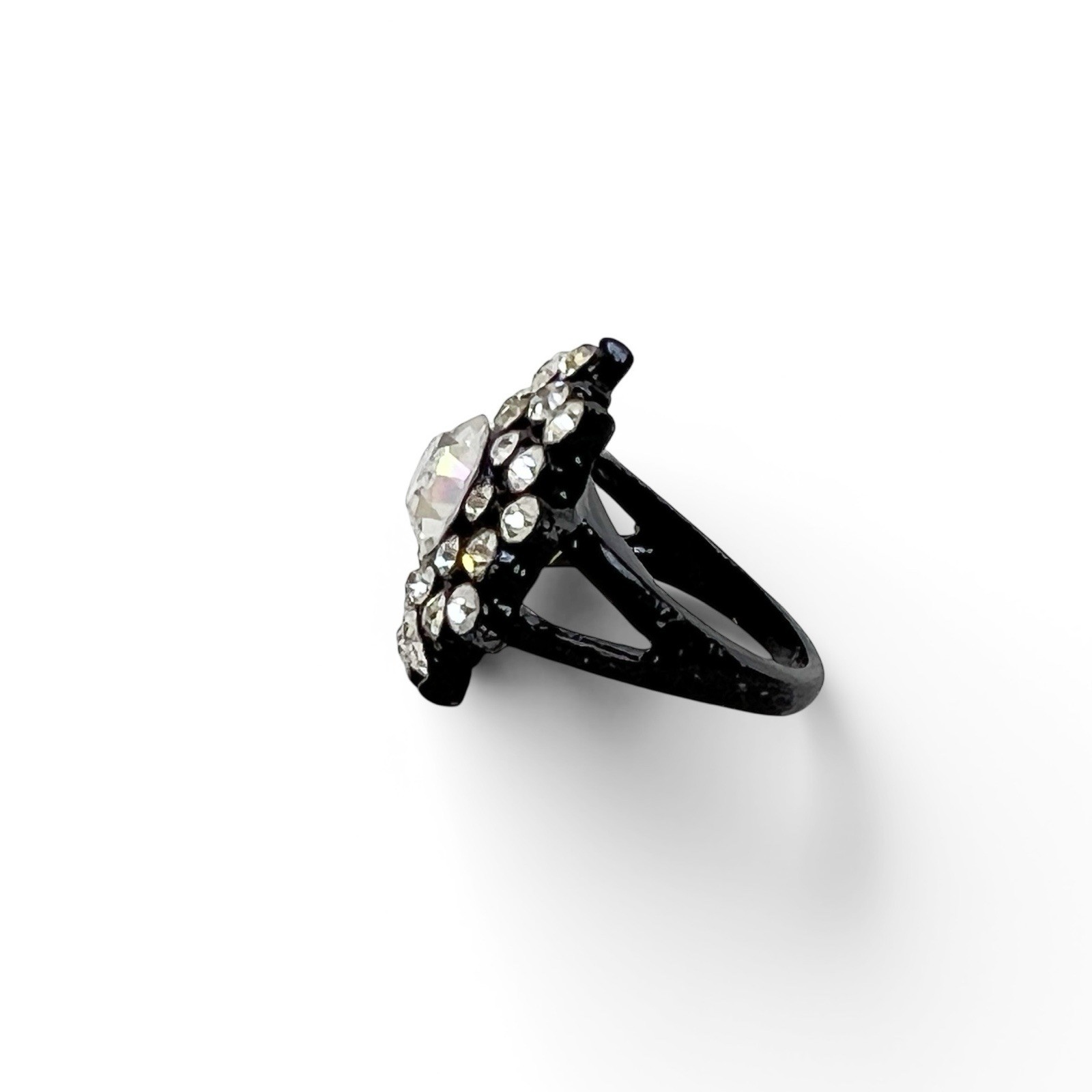 Statement Ring Clear Cluster Rhinestones Black Gl… - image 10