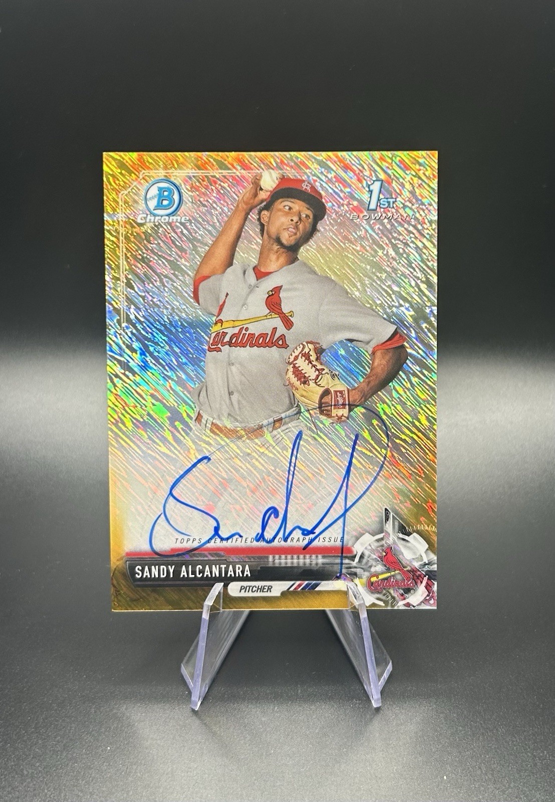 2017 Bowman Chrome Sandy Alcantara Gold Shimmer Refractor Auto /50 CPA-SA
