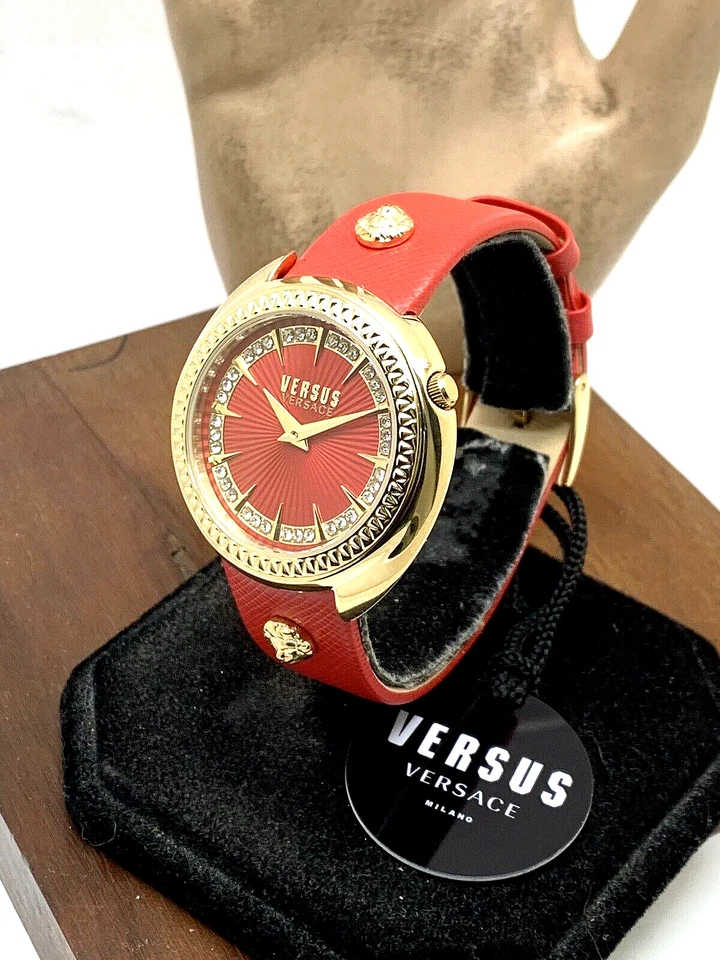 Versus by Versace Women's Watch VSPHF3021 Red Dial Gold Case Leather Band 38mm - Image 2 of 4