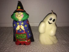 Lot of 2 Vintage Wax Halloween Candles - Ghost & Trick or Treat Witch - Unused 