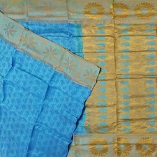 Vintage Blue Sarees 100 Pure Silk Zari Handwoven Floral Butta Sari 5YD Fabric