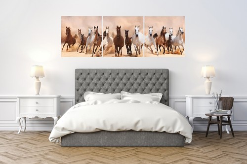 Decoración de arte de pared de lona panorámica para caballos - Juego de 3 piezas 24x24 (total 24x72 pulgadas) - Imagen 6 de 8