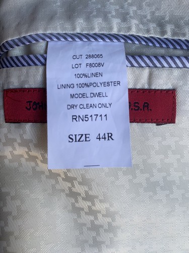 Men’s John Varvatos 100% Linen Two Button Long Sleeve Beige Sport Coat Size 44R - Picture 6 of 12