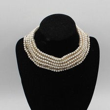 VINTAGE 1950's SALLY GEE BEADS FAUX PEARLS BIB COLLAR CHOKER NECKLACE