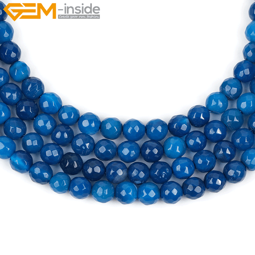 Dark Blue Agate Faceted Round Loose Beads For Jewellery Making Strand 15" UK - Picture 8 of 19