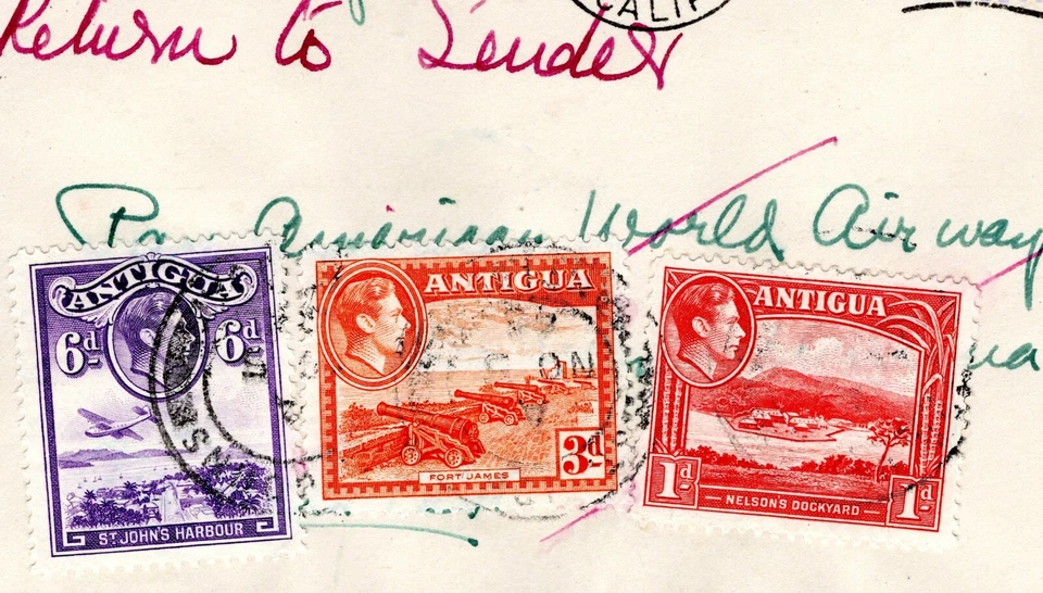 USA Air Mail Cover California Oakland ANTIGUA RETOUR Aviation 1946 Y102b - Image 2 of 4