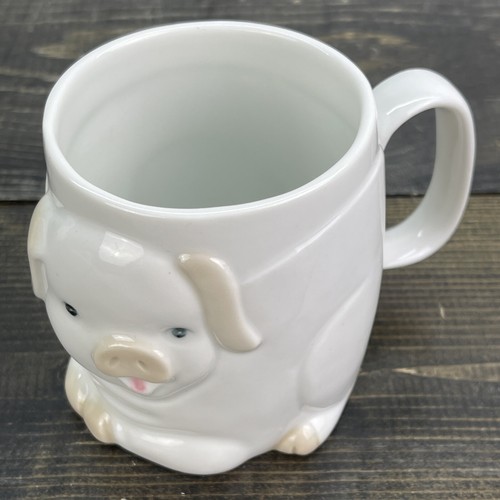 vtg Japan porcelain pig mug 10oz mug Pretty Pig white mug - Picture 2 of 12