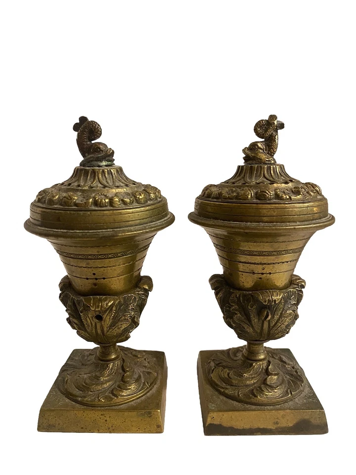 Pair Antique 19th Century Georgian Bronze Urn Form Pastille or Incense Burners - Image 2 of 4