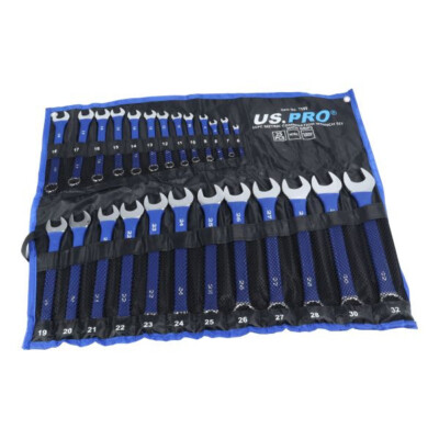 US PRO 25-teiliges metrisches Kombi-Schraubenschlüssel-Set 6-32 mm Gummigriffe + Taschenschlüssel