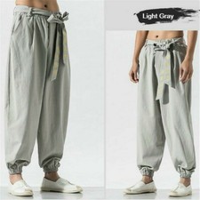 Chinese Kung Fu Men Pants Tai Chi Trouser Training Wushu Art Lace Up Harem Loose