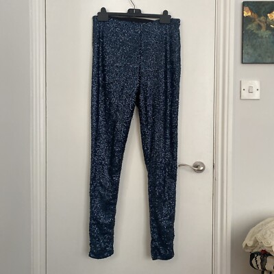 Dark Blue CHRISTMAS SEQUIN SKINNY LEG TROUSERS