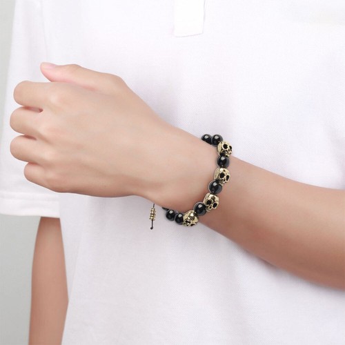 Skull Army Onyx Bead Bracelet NGT - Picture 6 of 12
