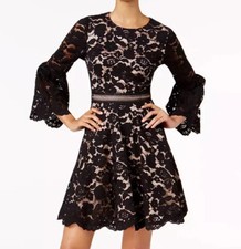Vince Camuto Women’s Black Lace Dress Bell Sleeve Flare Dress Women’s Size 8
