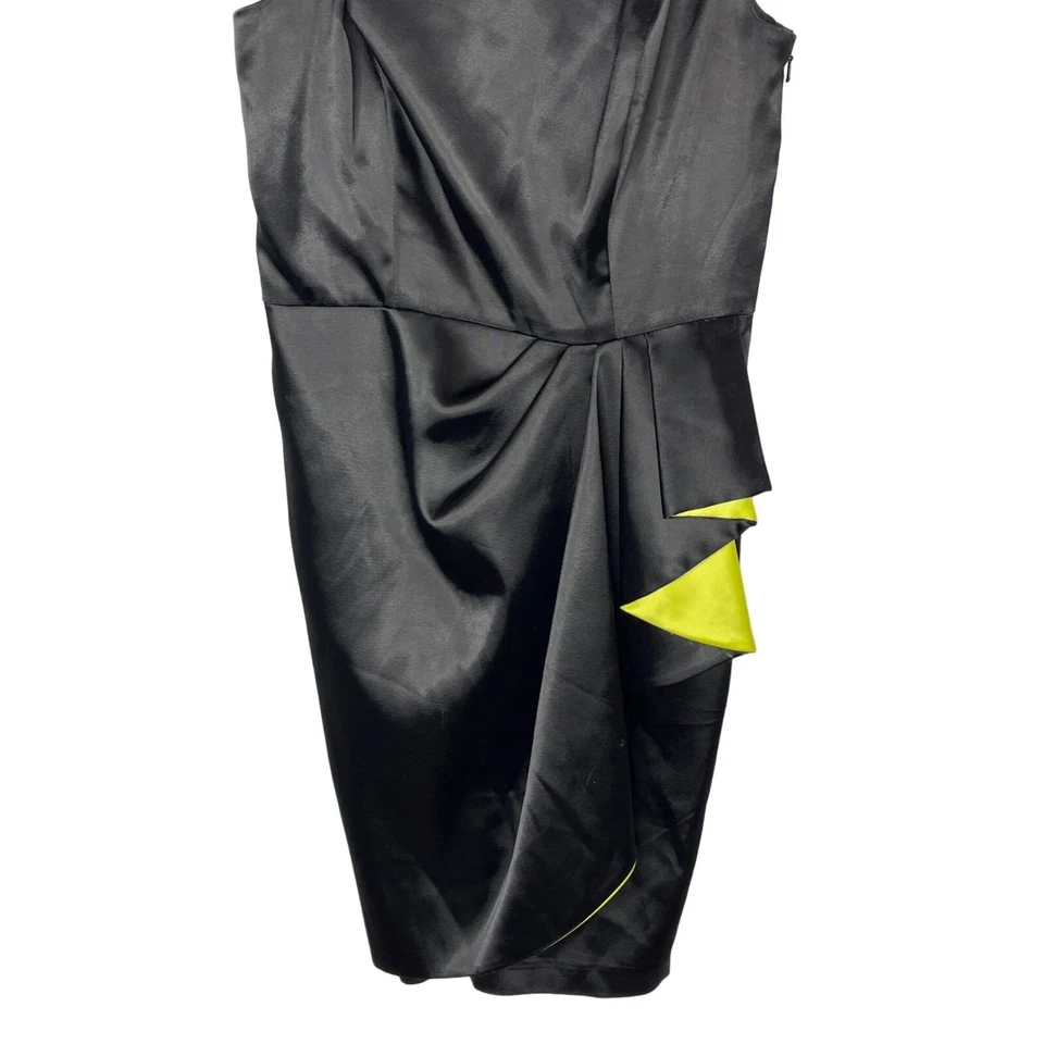 Vestido Bebe Mujer Talla Pequeña Mini Sin Mangas Satinado Negro Amarillo Un Hombro Fiesta Foto 3 de 4