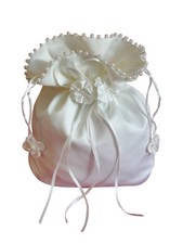 HBH Brautmoden Brauthandtasche aus Satin mit Perlen bestickt,Farbe: Ivory, Weiss