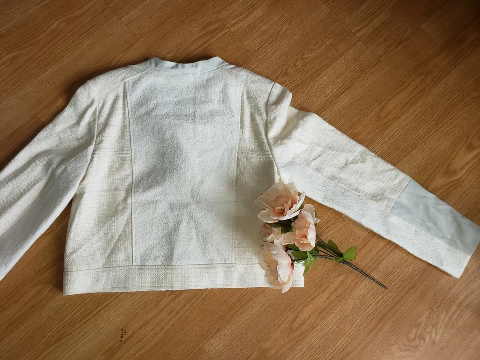 NWT Moto Jacket Ivory Gray Zip Pockets Sz Med 8 Retro Hip Rocker Party Biker - Image 2 of 4