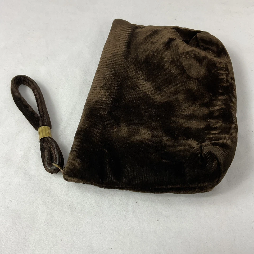 Cartera vintage de terciopelo marrón sin marca de los años 50 con líneas de 8" x 5,5" x 1,5" Foto 4 de 4