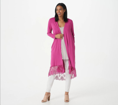 LOGO Lavish by Lori Goldstein Rayon 230 Duster w/Lac Hem-MagentaHaze-XXS A392480