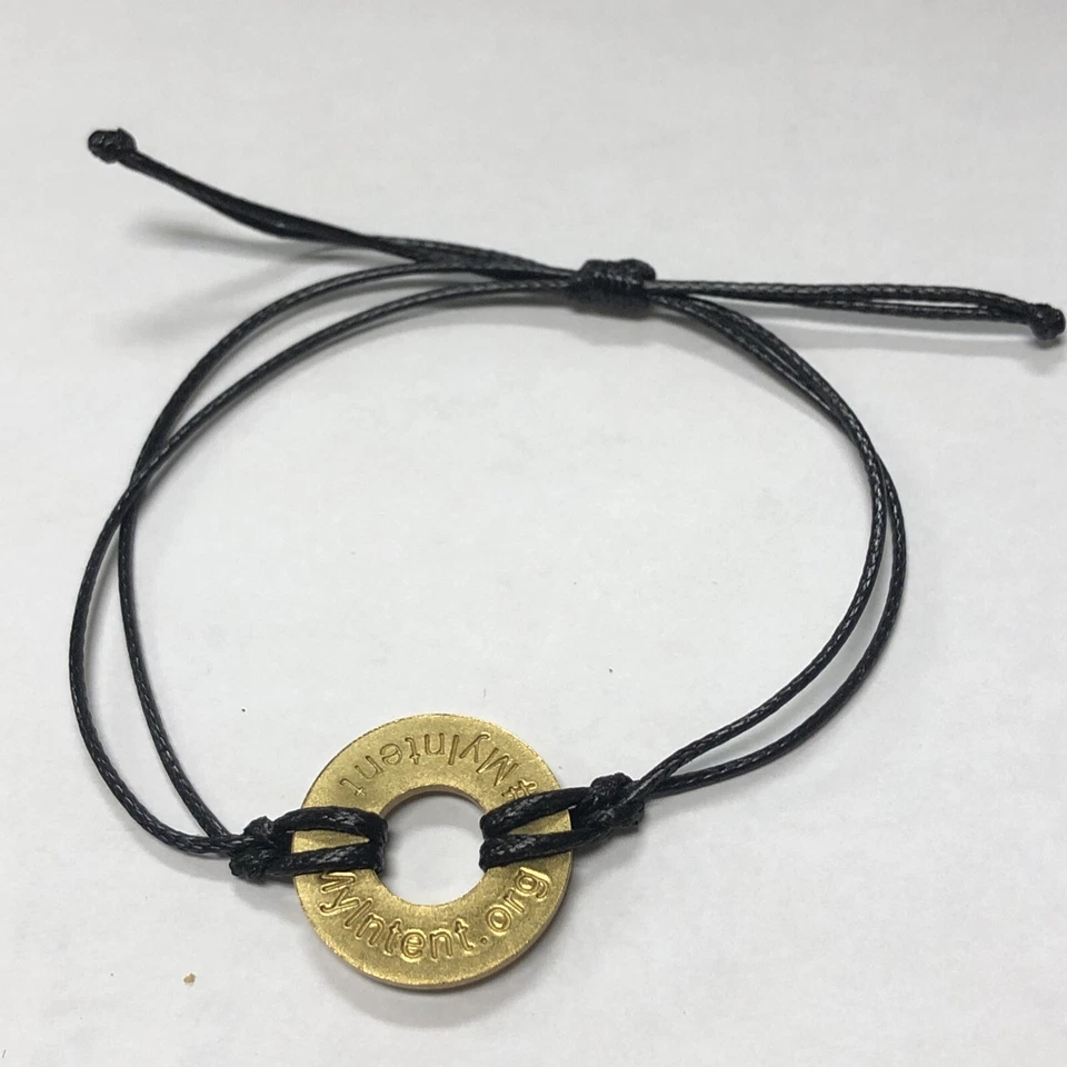 可调式黑色呼吸麻绳手链 My Intent.org 全新 — 第 2/4 张图片