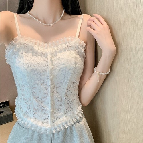 Dama Floral Encaje Volantes Camisola Cami Correa Espagueti Camisetas sin mangas Lindo Moda - Imagen 2 de 15