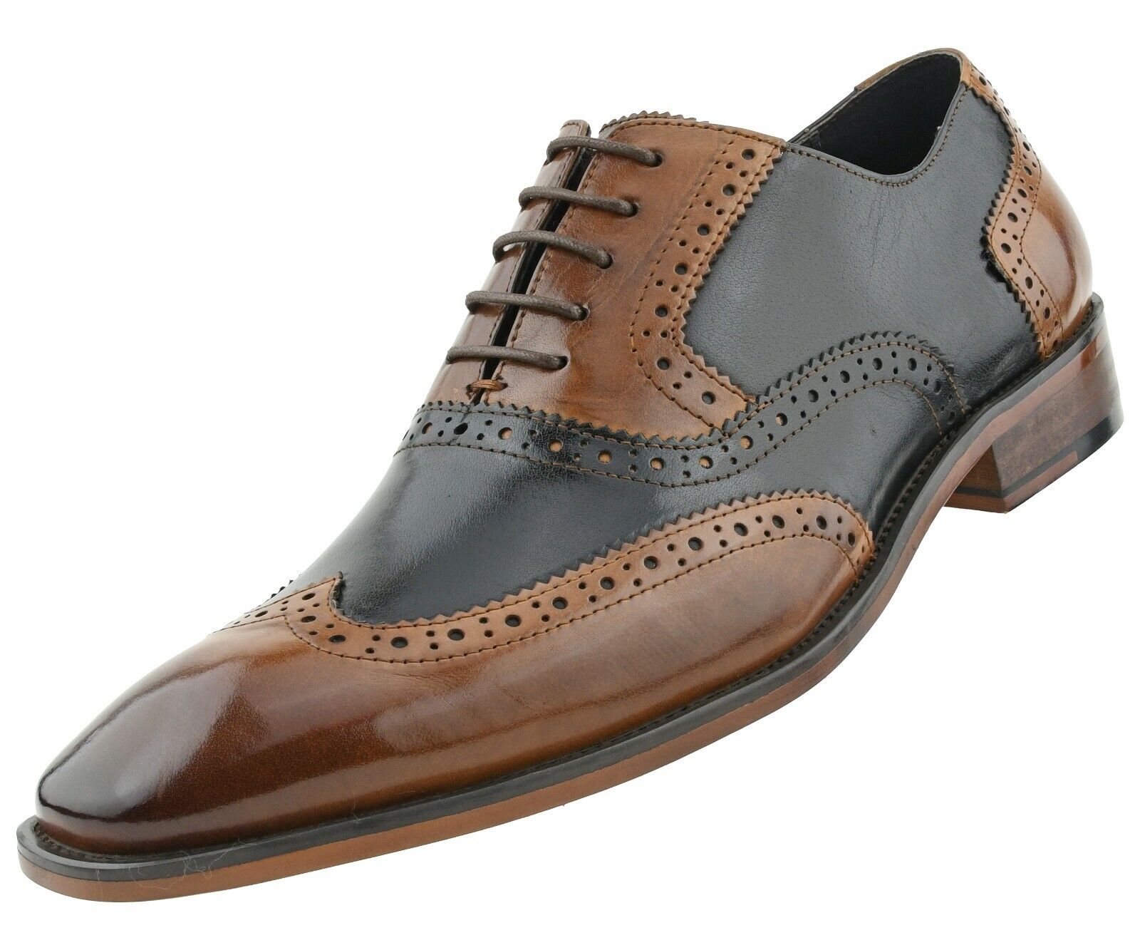 Asher Green Mens Genuine Leather Perforated Wingtip Oxfords Lace Up Dress Shoes