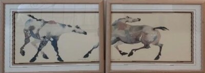 水墨画　Carol Grigg キャロルグリッグ　PAINTED　PONY　額縁 Carol Grigg Watercolor Gallery Print Set of 2 Painted Ponies~1985