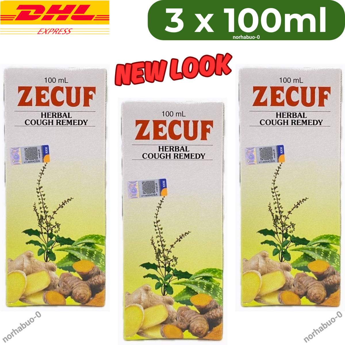 3 X 100ml NEW ZECUF Herbal Cough Syrup Soothing & Cooling Non