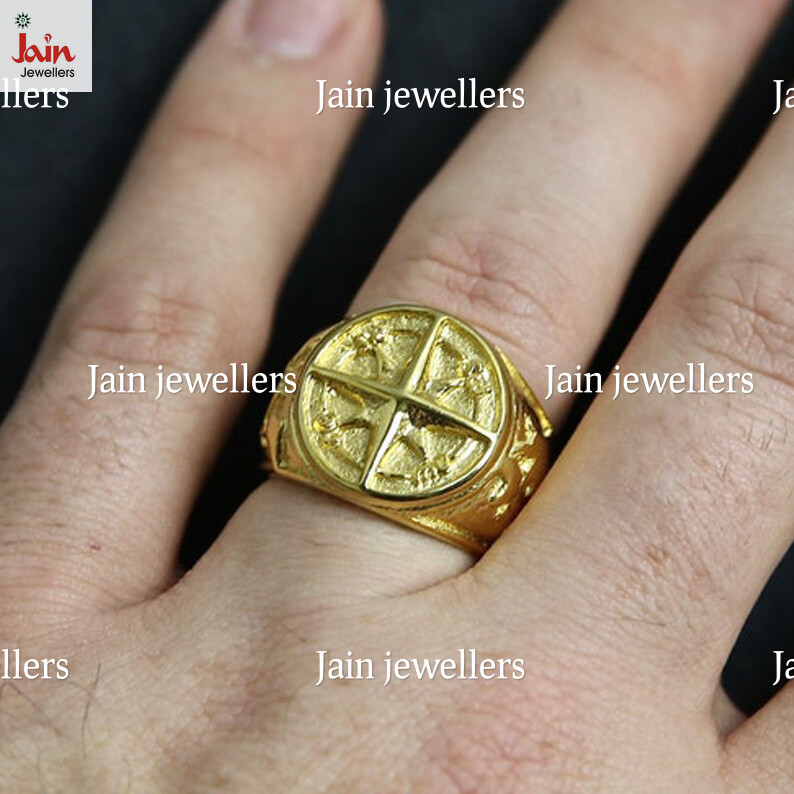 18 Kt, 22 Kt Real Gold Compass Handmade Signet Men'S Ring 8 7 8 9